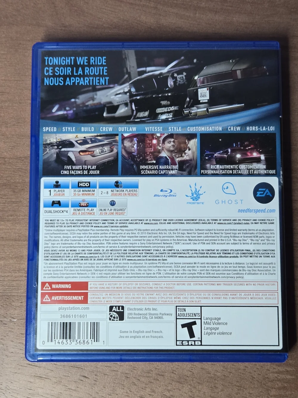 Sony PS4 Need for Speed – Video Game Complete, Tested, Working Playstation 4